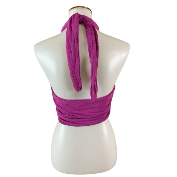 By DYLN Magenta Ribbed Wrap Halter Festival Crop Top Y2K XS - Picture 3 of 5